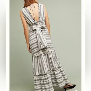 MISA Fournier Striped‎ Maxi Cotton Bohemian Dress Size Small thumbnail 5