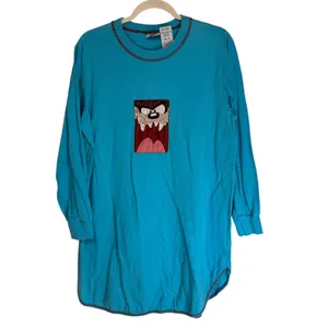 Vintage‎ 1997 Looney Tunes Taz Nightshirt Teal Cotton Long Sleeve Medium thumbnail 2