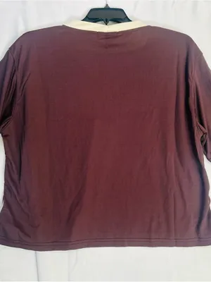 Boohoo DSGN SPORT Brown Athletic Football, V-Neck Top with Cream Trim thumbnail 7
