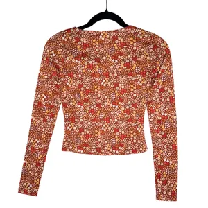 Planet Gold Floral Long Sleeve Criss Cross Crop Top Burnt Henna Medium Bohemian thumbnail 6