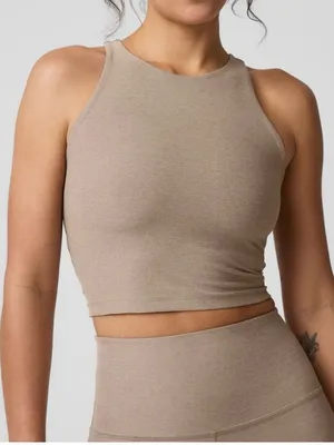 Beyond Yoga Spacedye Refocus Cropped Tank with Shelf Bra Birch Heather Beige XS thumbnail 1