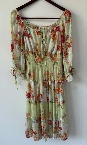 Anthropologie Fig and Flower Women's Boho Floral Print Tiered Maxi‎ Dress Sz S thumbnail 1