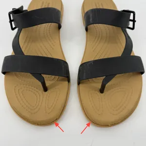 Crocs Tulum Toe Post Sandal Black Tan Women 7 Strappy Slip On Flip Flop Buckle thumbnail 2