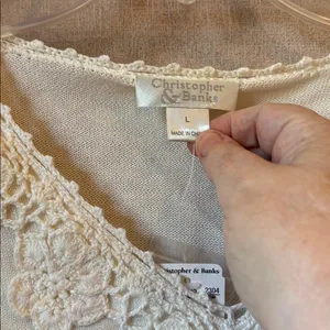 Christopher & Banks Cream Lace Detail Long Sleeve knit Top large NWT thumbnail 4
