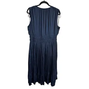White House Black Market Navy Blue Sleeveless Pleated Midi Dress XL thumbnail 2