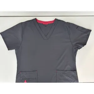 Carhartt Force Scrub Top Women’s Large Gray Pink Trim V-Neck Pockets Medical thumbnail 4