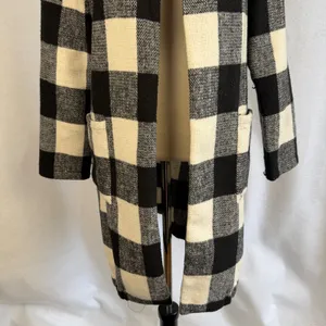 Buffalo Plaid Open Front Cardigan Coat Black‎ White Womens Large Office Preppy thumbnail 4