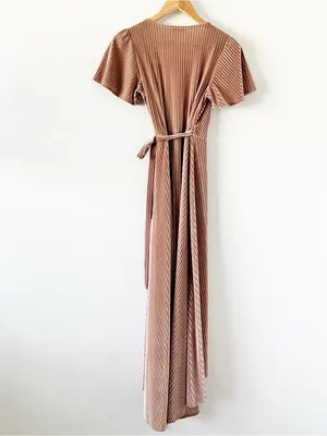 Baltic Born Andi Champagne Velvet High Low Flutter Sleeve True Wrap Maxi Dress thumbnail 9
