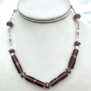 Purple faux pearl glass beaded necklace thumbnail 1
