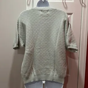 Isle of Cotton Knit Sweater Womens XL Mint Green Floral Embroidered Short Sleeve thumbnail 2