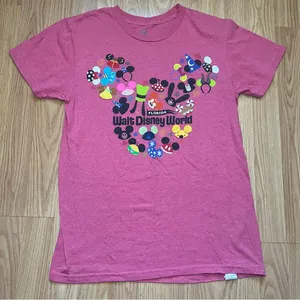 Disney Mickey Ears‎ Pooh Bear TShirt Women’s Small Red Walt Disney World Collage thumbnail 1