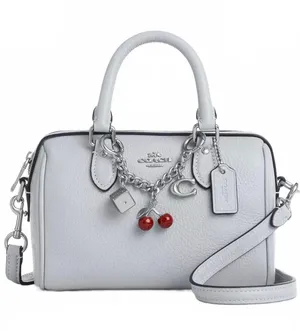 Coach Mini Rowan Crossbody Bag With Charms Pebbled Leather/Silver/Ice Blue NEW thumbnail 1