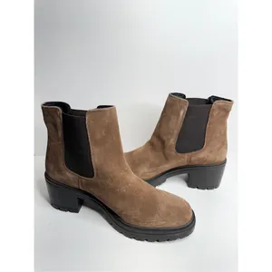 GEOX‎ Leather Boots Size 9.5 Brown Ankle Chelsea Pull On Block Heel Booties NEW thumbnail 6