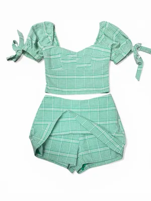 TCEC Gingham Puff Sleeve Crop Top + Skort Set // Picnic Coquette Summer Vibe M thumbnail 6