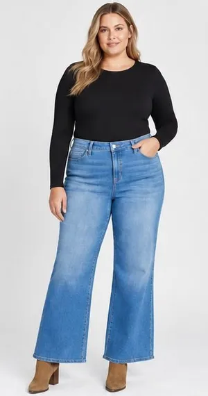 Time and Tru Womens Jeans Size 18 Medium Wash High Rise Seamed Wide Leg 31" Ins thumbnail 1