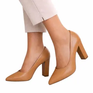 IDIFU Chunky Block Heel Pumps Nude Tan Pointed Toe 4” Heel Size 7.5 Office Work thumbnail 1