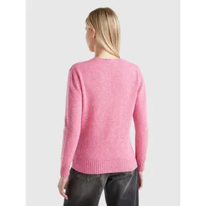 NEW H&M WOOL Sweater Medium Crew Neck Long Sleeve Ribbed Hem bubble gum pink thumbnail 3
