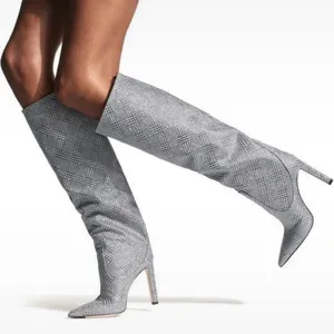 Jimmy Choo Mavis Glitter Plaid Heel Boots 39 thumbnail 1