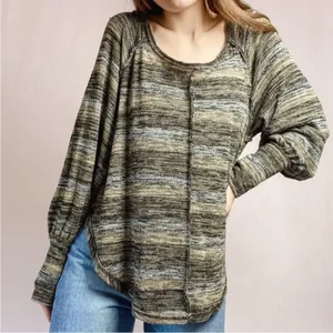 FREE PEOPLE oversized‎ space dye striped scoop neck balloon sleeve top thumbnail 1