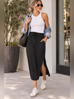 Lululemon Glide Away midi Slip Skirt with pockets Black 6 thumbnail 2
