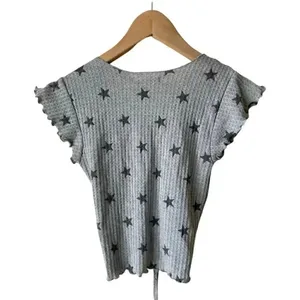 Antistar Grey Star Printed Waffle Knit Cropped Top Boho Hippie Top Blouse thumbnail 4