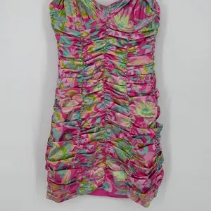 For Love and Lemons‎ Julien Cami Mini Dress XS Pink Floral Ruched Bodycon Cutout thumbnail 6