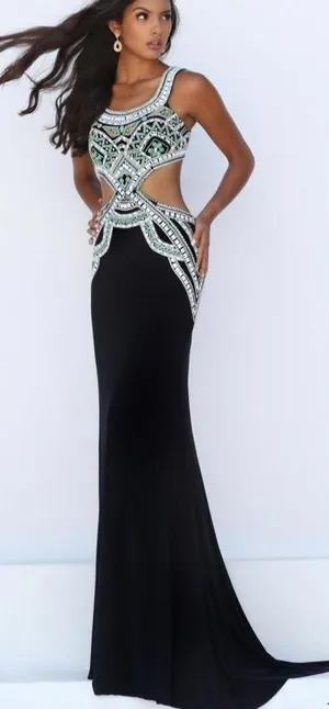 Sherri Hill 50297 Beaded Top Cutout Mermaid Formal Prom Gown Navy Blue Sz 4 thumbnail 1