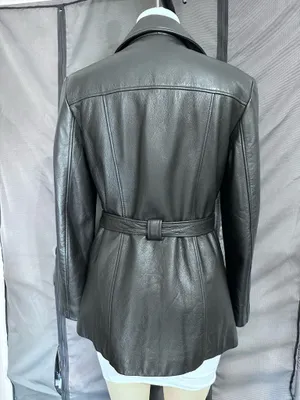 Winlit Vintage Leather Women's Jackets Size M Soft Black Warm Trench Coat Belt thumbnail 2