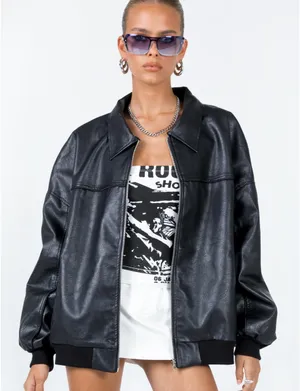 Princess Polly Goldsmith Faux Leather Bomber Jacket thumbnail 1