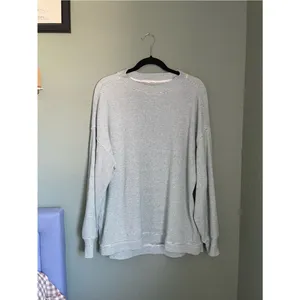 Aerie Waffle Soft Oversized Pullover Sweater Size Small Green White Thermal thumbnail 2