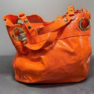 Steve Madden Slouchy Hobo Shoulder Bag XL Tangerine Croc Embossed thumbnail 1