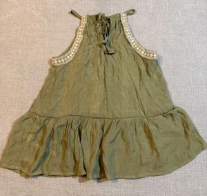 Boho Olive Green‎ Boho Halter Top Small Embroidered Peplum Tank Blouse Fairycore thumbnail 1