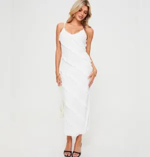 Princess Polly White Ruffle Midi Dress thumbnail 3