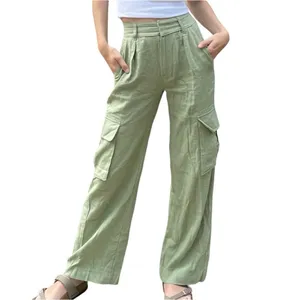 ✨Abercrombie & Fitch Linen-Blend Tailored Ultra Wide-Leg Cargo Sz S Green Pants✨ thumbnail 7