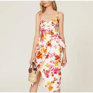 Great Jones Floral Midi Slip Dress SIZE 14 Cocktail Cotton Ruched Designer $250 thumbnail 2