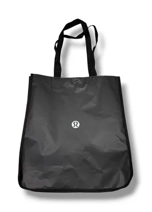 Lululemon Reusable Shopper Tote Bag Unisex Large Black White Logo‎ Snap Button thumbnail 1
