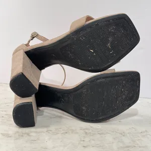 A New Day Womens‎ 9.5 Dress Sandals Block Heels Ankle Strap Tan Open square toe thumbnail 6