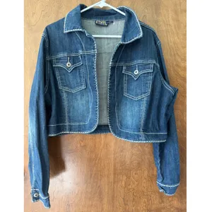 Ethyl Vintage Denim Sz XL Whipstitch Button Pocket Jean Jacket Western 90s Norm thumbnail 2