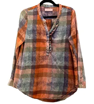 Isabella Sinclair Tunic Top Small‎ Plaid Grunge Popover Orange thumbnail 1
