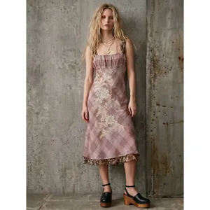 Free People Femme Grunge 90s Y2K Morning Dew Plaid Floral Midi Slip Dress XL thumbnail 7