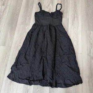Commense Milk Maid Ruffle Hem Cami Corset Midi Coastal Cottage Dress Black L thumbnail 2