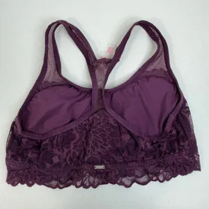 Victoria's Secret PINK M Medium Lace Bralette Bra Pullover‎ Lace Strappy Purple thumbnail 5