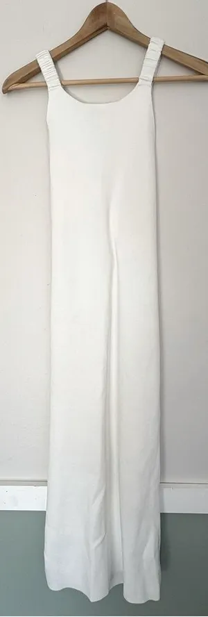 525 America knit elastic cross strap open back midi dress off white Ivory Medium thumbnail 1