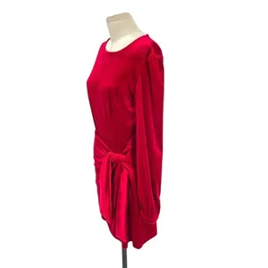 Yumi Kim Tie Me Over Red Velvet Dress Long Sleeve Wrap‎ Tie Size Large thumbnail 7