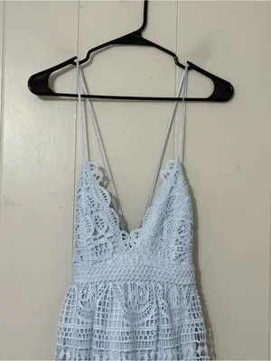 Bardot Versailles Lace Midi Dress Light Blue Crochet Open Back Size 8 thumbnail 4