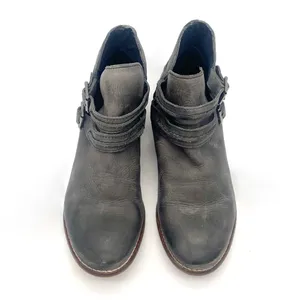 Free People Braeburn Distressed Gray Leather Ankle Boots 37 Double Buckle Strap thumbnail 9