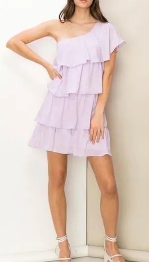 Purple One Shoulder Ruffle Dress thumbnail 2