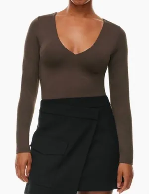 Babaton Contour Brown V-neck Longsleeve Top Cropped Shirt Aritzia thumbnail 1