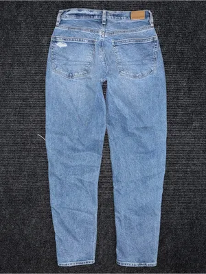 AE American Eagle 90s Straight Distressed Patched Jeans Strigid Denim Sz 00 R thumbnail 2