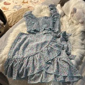 SheIn Floral Blue Two Piece Skirt Set thumbnail 1